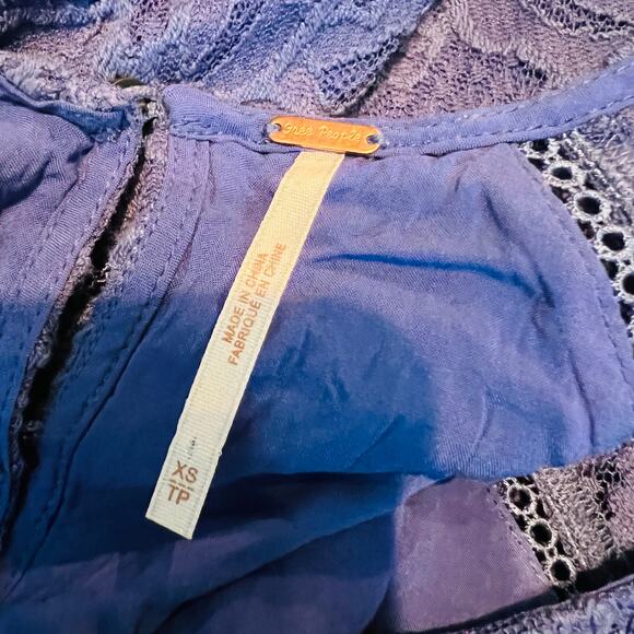Free People Lace Peasant Dress Blue Bell Sleeve Floral - XS - Picture 7 of 8